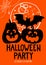 Halloween party vertical poster template. Promotional flyer featuring hand drawn silhouette pumpkins full moon bat spider web and