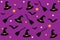 Halloween Pattern decoration with hat witch, broomstick, bats and star as design element in purple background