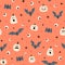 Halloween pattern. Pumpkins, bats, spiders, eyes, stars