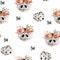 Halloween pattern with skary pumpkin and roses. White background.