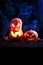 Halloween photo of two pumpkins and eyeballs