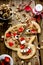Halloween Pizza for children in the form of a skull with strawberries