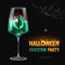 Halloween posion with burning eye. Halloween cocktail party poster. Realistic wine glass isolated on transperent background