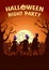 Halloween poster with Children group wearing fancy clothes and hat as witch carrying a pot to solicit gifts at night.