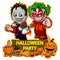 Halloween poster design with vector killer with mask and evil clown characters