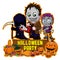 Halloween poster design with vector killer with mask, zombie, dark reaper character