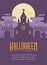 Halloween poster with gothic cemetery and a haunted chapel