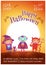 Halloween poster with kids in costumes of witch, vampire and devil for Happy Halloween party. On jrange background with