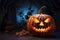 Halloween poster mock up featuring a dynamic 3D rendered pumpkin design