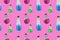 Halloween potions in jars on a pink background pattern