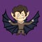 Halloween print dracula with sharp fangs and black wings. purple background