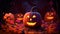 Halloween pumkins jack o\\\'lantern in the forest, happy halloween concept 3d illustration. Generative AI