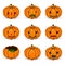 Halloween pumkins vector orange icons set