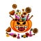 Halloween Pumpkin Bag basket full of Candies and Sweets. Autumn october holiday tradition celebration banner poster