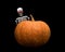 Halloween pumpkin on a black background. The human skeleton and pumpkin