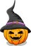 Halloween pumpkin with black witches hat