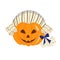 Halloween pumpkin boy lantern wearing a baroque wig.