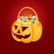 Halloween Pumpkin Bucket with Candy. Vector