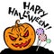 Halloween Pumpkin, candies and text Happy Halloween.