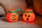 Halloween pumpkin candlestick, concept of holiday activity, handcraft creative