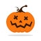 Halloween pumpkin with carved face cartoon isolated illustration on white background. Cute smiling Jack Lantern icon