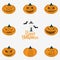 Halloween pumpkin carving set. Happy Halloween typography with lantern. Vector.