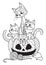 Halloween pumpkin and cats doodle coloring book page. Antistress for adults. Outline black and white illustration