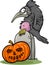 Halloween pumpkin with crow cartoon