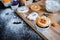 Halloween pumpkin cupcake and homemade biscuit for kid in autumn season