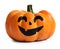 Halloween pumpkin with cute drawn face on white