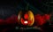 Halloween Pumpkin in dark atmosphere. Creepy smile, horror symbol