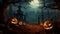 Halloween pumpkin on the dark background at night