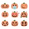 Halloween pumpkin with different emotions set isolated on white background.