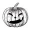 Halloween pumpkin with evil scary smile in funny hand drawing doodle sketch style.