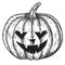 Halloween pumpkin with evil scary smile in funny hand drawing doodle sketch style.