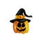 Halloween pumpkin face with hat witch design vector