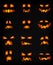 Halloween Pumpkin Faces Scary Smiles on Dark. Spooky Ghost Smiley Horror Characters Set.