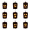 Halloween Pumpkin Faces Scary Smiles on Dark. Spooky Ghost Smiley Horror Characters Set.