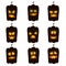 Halloween Pumpkin Faces Scary Smiles on Dark. Spooky Ghost Smiley Horror Characters Set.