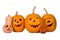 Halloween pumpkin, five funny faces, isolated on white background