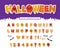 Halloween pumpkin font. Paper cut out letters and numbers with cpooky creepy faces. Cartoon funny alphabet for kids