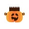 Halloween pumpkin with frankenstein face flat style icon