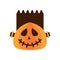 Halloween pumpkin with frankenstein face flat style icon