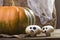 Halloween pumpkin with ghost champignons