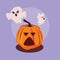 halloween pumpkin with ghosts flying