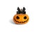 Halloween pumpkin girl with a black bow isolated on a white background. Jack o Lantern Lady pumpkin
