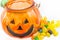 Halloween Pumpkin glass with jelly beans isolated