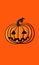 the Halloween pumpkin with a gloomy face is illustrated on an orange background