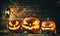 Halloween pumpkin head jack lantern with burning candles