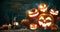 Halloween pumpkin head jack lantern with burning candles